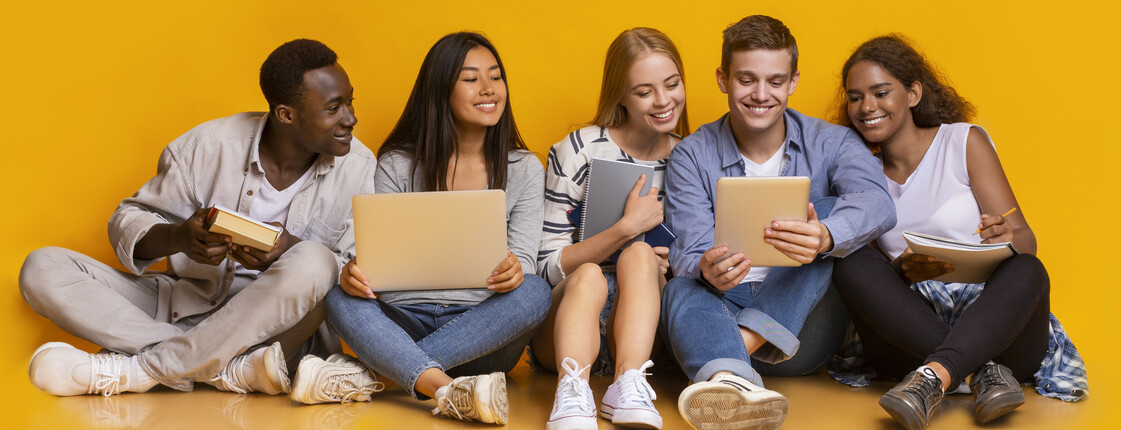 Group of international students studying for university exams