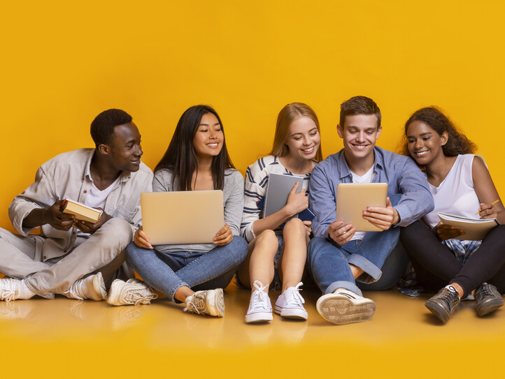 Group of international students studying for university exams